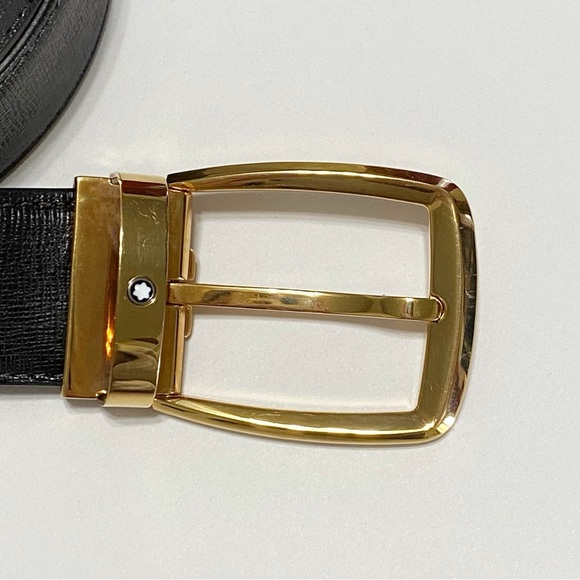 MONT BLANC black saffiano leather gold square buckle belt - Picture 2 of 11